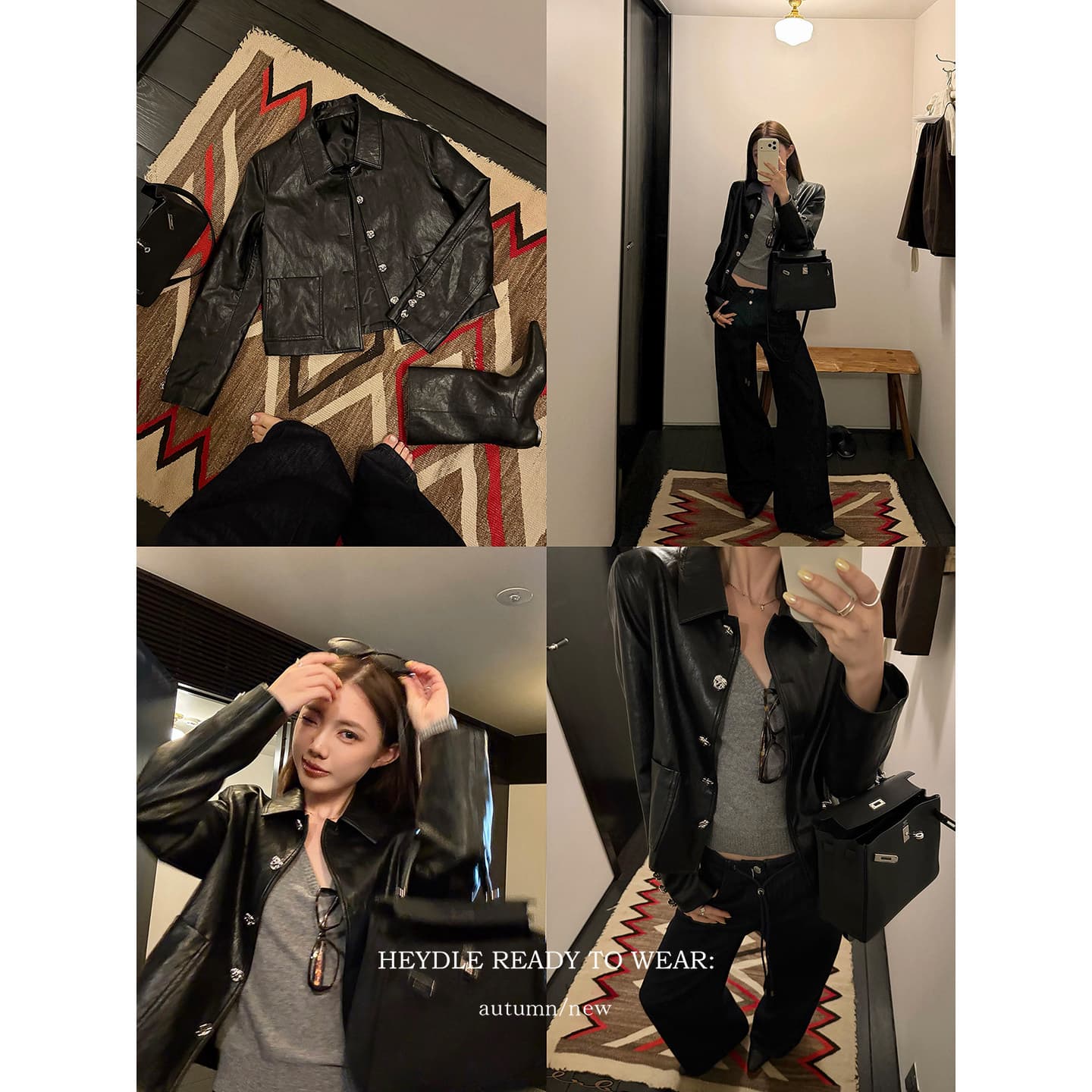 검은 콩 흠 일몰 저녁 바람 레트로 밝은 얼굴 폴로 칼라 가죽 재킷 재킷 여성 코트 상세 이미지 2