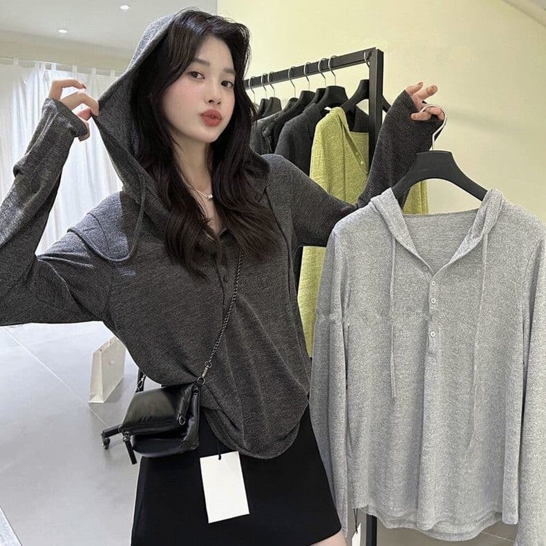 한 부서 버터 과일 녹색 후드 긴팔 니트 스웨터 여성 루즈핏 후드티 맨위 조기 가을 분위기 센스 상세 이미지 3
