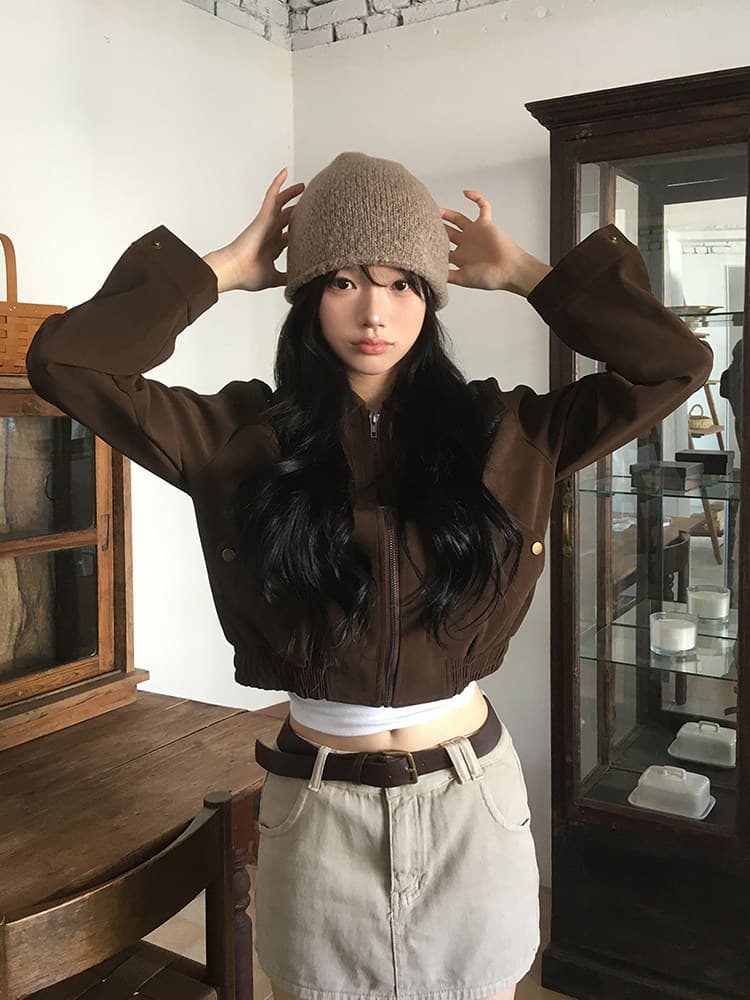 한국 chic 가을 새로운 프랑스식 레트로 스타일 폴로 칼라 주머니 루즈핏 다용도 쇼트 스타일 긴팔 재킷 여성 코트 이미지 3