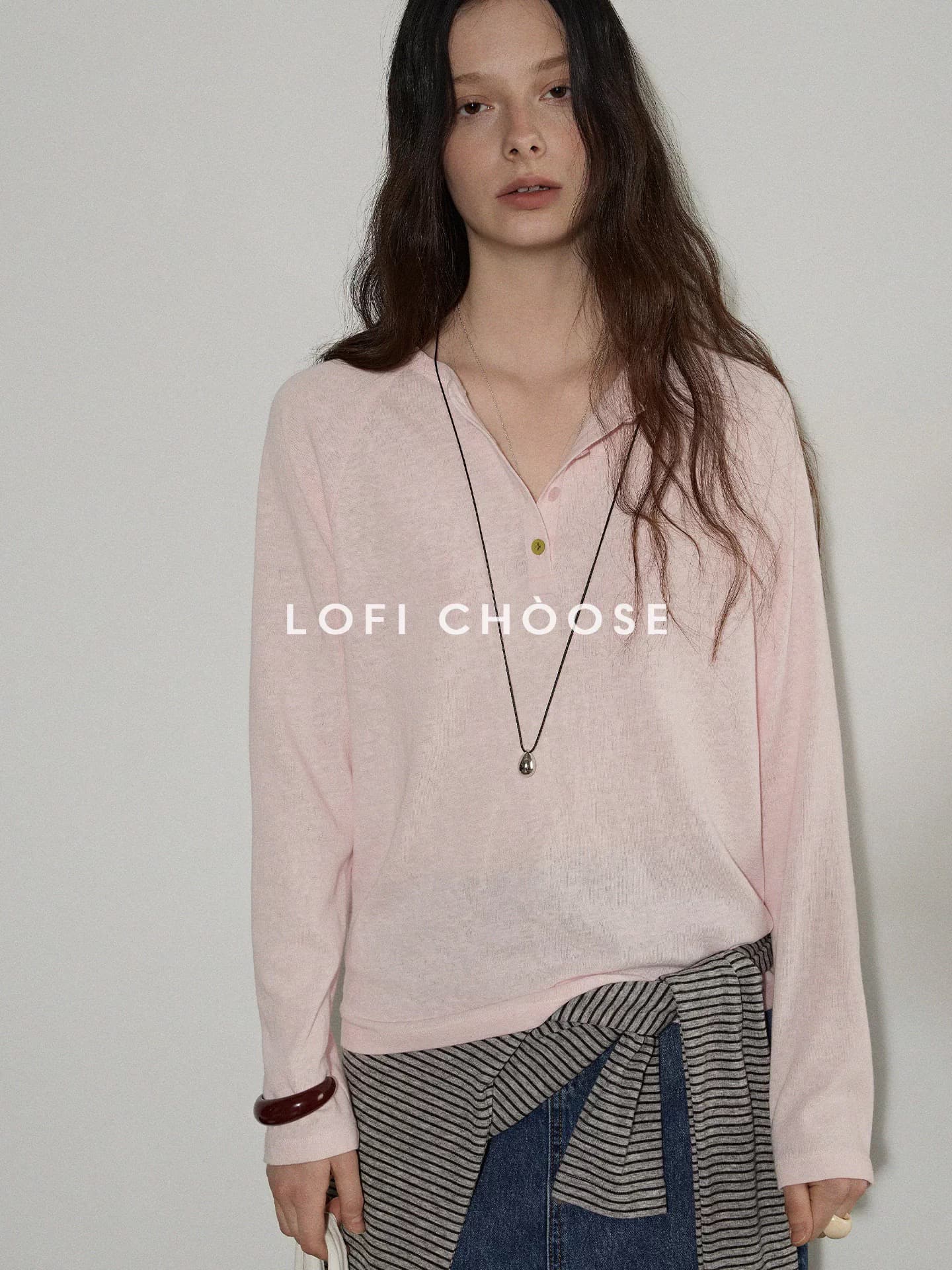 lofi choose 밝은 색상 버클 꾸밈음 질감 센스 헨리 칼라 긴팔 티셔츠 여성 봄 새로운 디자인 센스 맨위 이미지 3