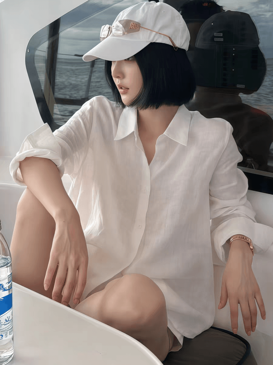 핑크색 아마 셔츠 셔츠 여자 2026 년 새로운 가을 의상 고급 센스 빛 럭셔리 연령 감소 외국 가스 프랑스식 맨위 이미지 3