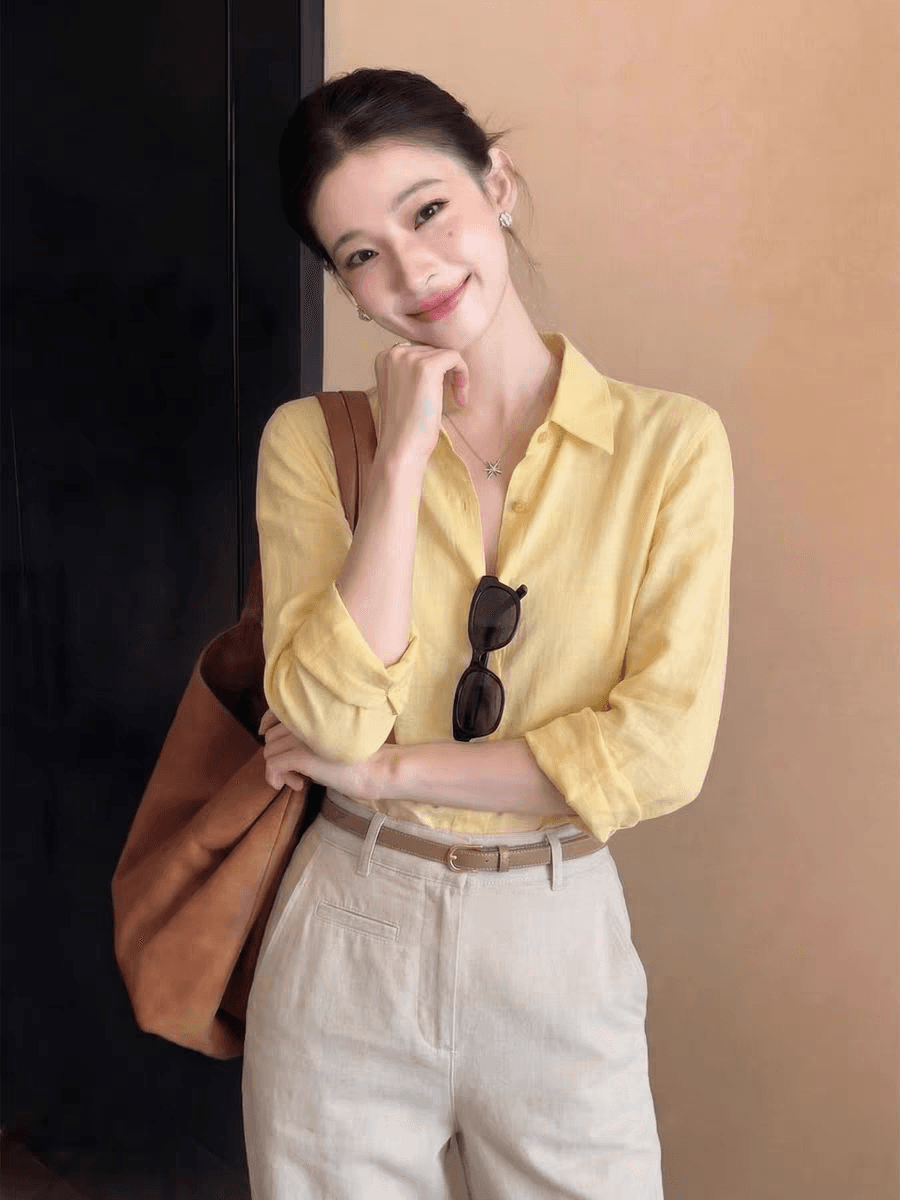 한 부서 핑크색 polo 폴로 칼라 긴팔 여성 셔츠 조기 가을 오래된 돈 바람 품격 루즈핏 캐주얼 셔츠 자외선 차단 켜기 상세 이미지 2