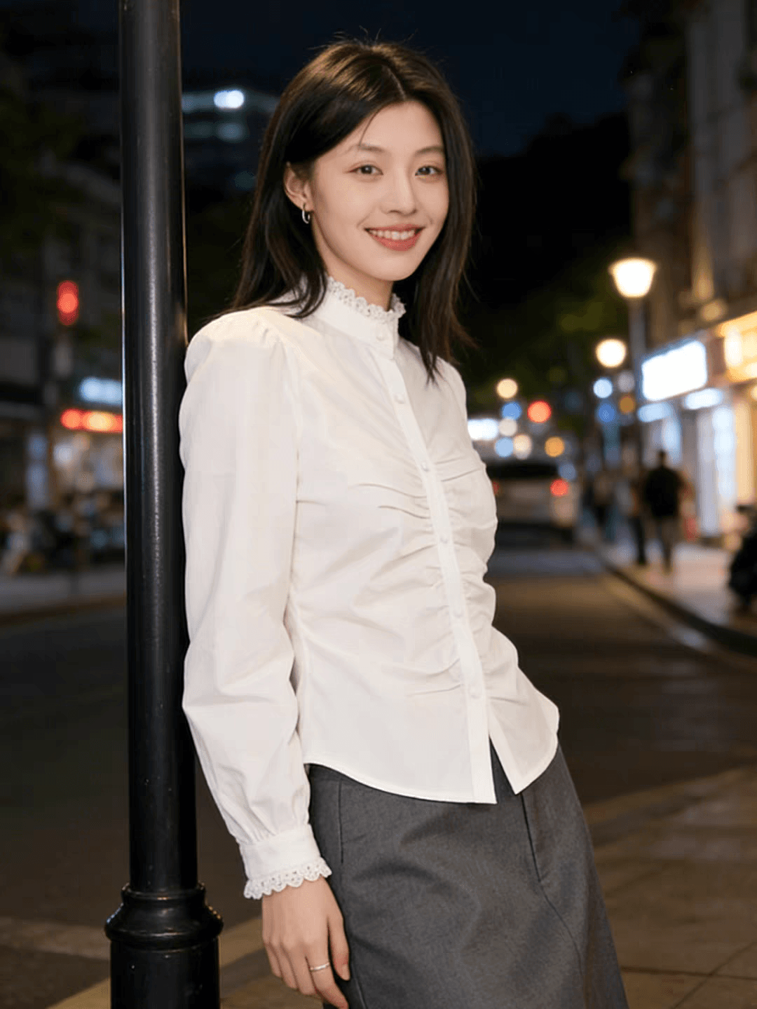 프랑스식 고유 한 슈퍼 잘 생긴 셔츠 여자 2026 새로운 스탠드 칼라 레이스 레이스 허리 수축 디자인 센스 화이트 셔츠 상세 이미지 4