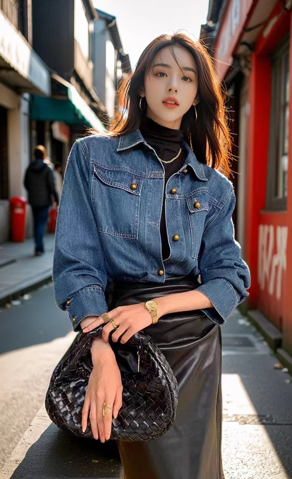 레트로 긴팔 데님 여성 셔츠 가을 새로운 캐주얼 출퇴근 품격 다용도 맨위 재킷 상세 이미지 1