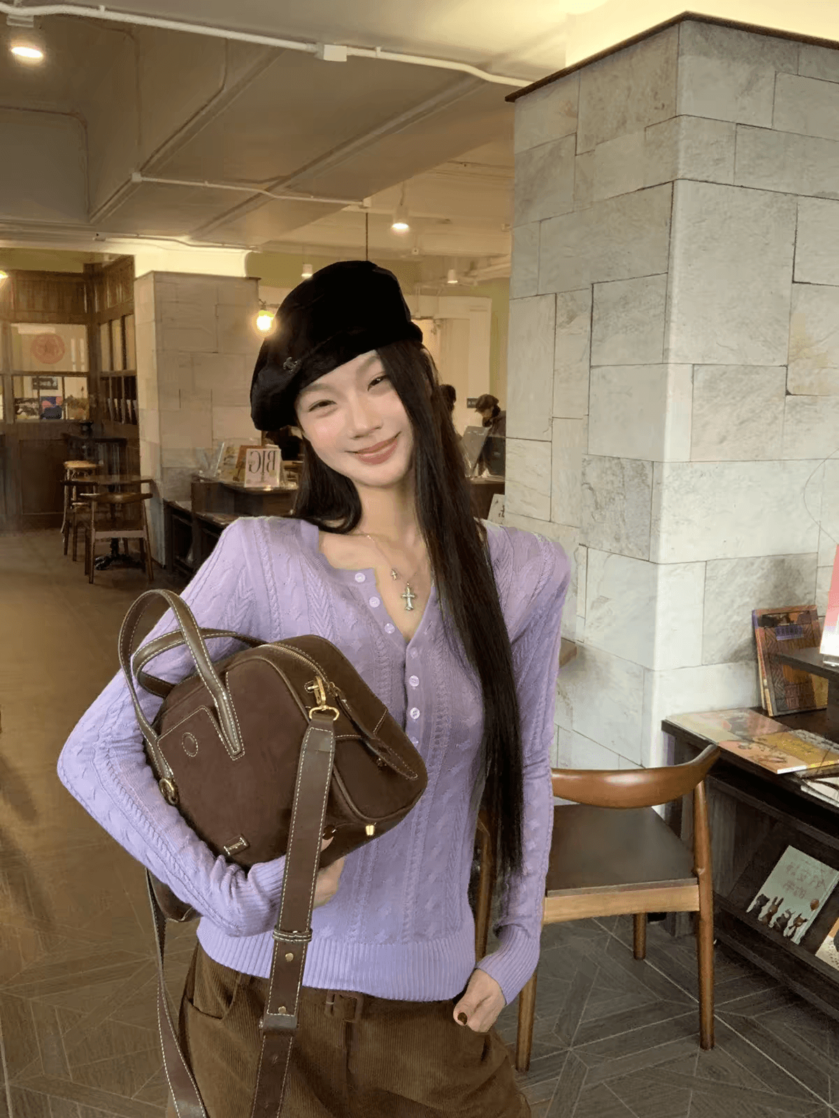 레드 맨 파빌리온 스웨터 여자 가을 겨울 느긋한 고급 센스 인사이드 가져 가라. 긴팔 맨위 몸매 가꾸기 보라색 자이언트 잘 생긴 ~ 중 니트 스웨터 이미지 2