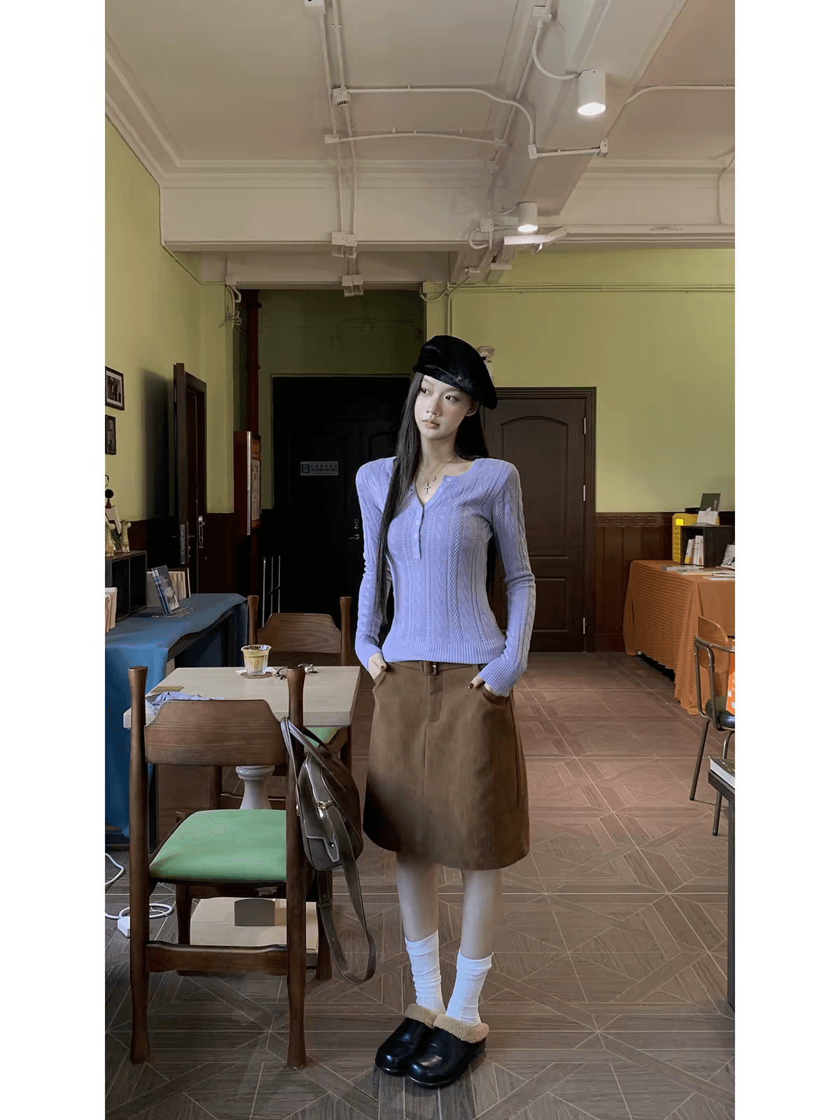 레드 맨 파빌리온 스웨터 여자 가을 겨울 느긋한 고급 센스 인사이드 가져 가라. 긴팔 맨위 몸매 가꾸기 보라색 자이언트 잘 생긴 ~ 중 니트 스웨터 이미지 4