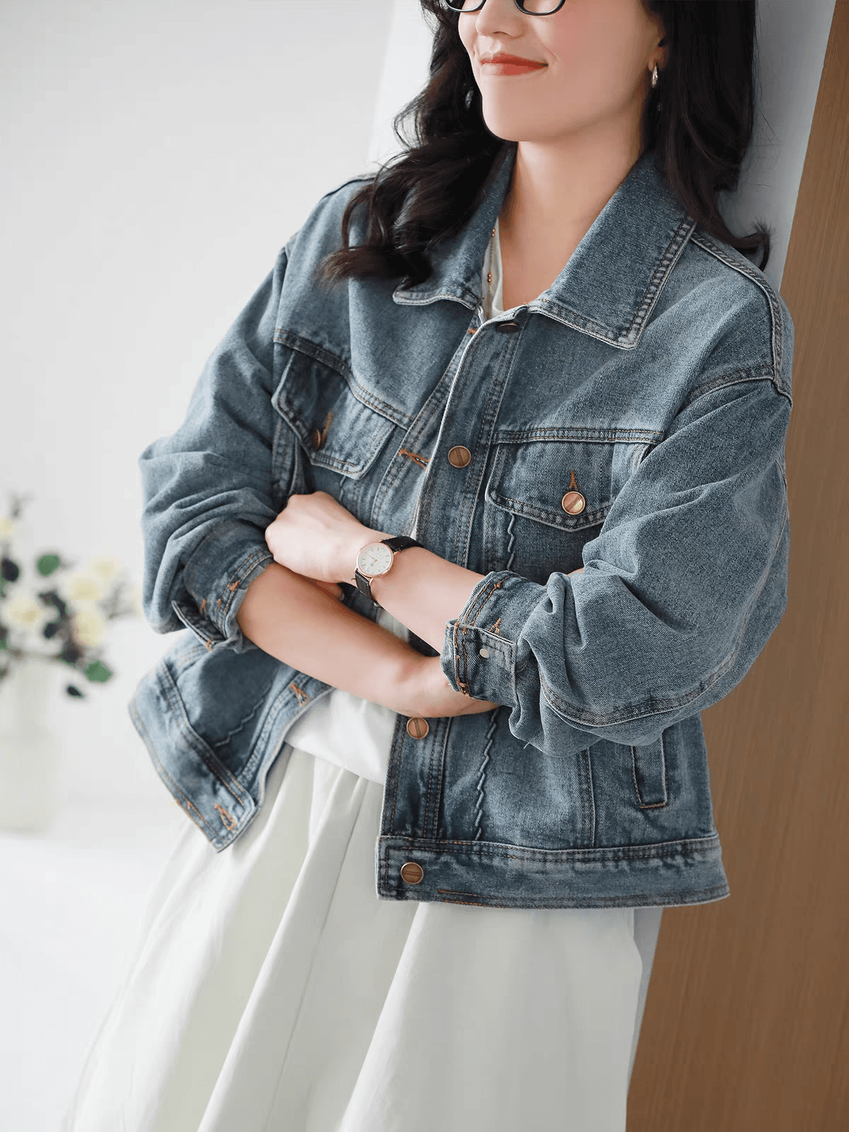 쇼트 스타일 데님 여성 코트 폴로 칼라 캐주얼 다용도 루즈핏 슬림해 보이는 가을 새로운 한국 스타일 긴팔 맨위 이미지 4