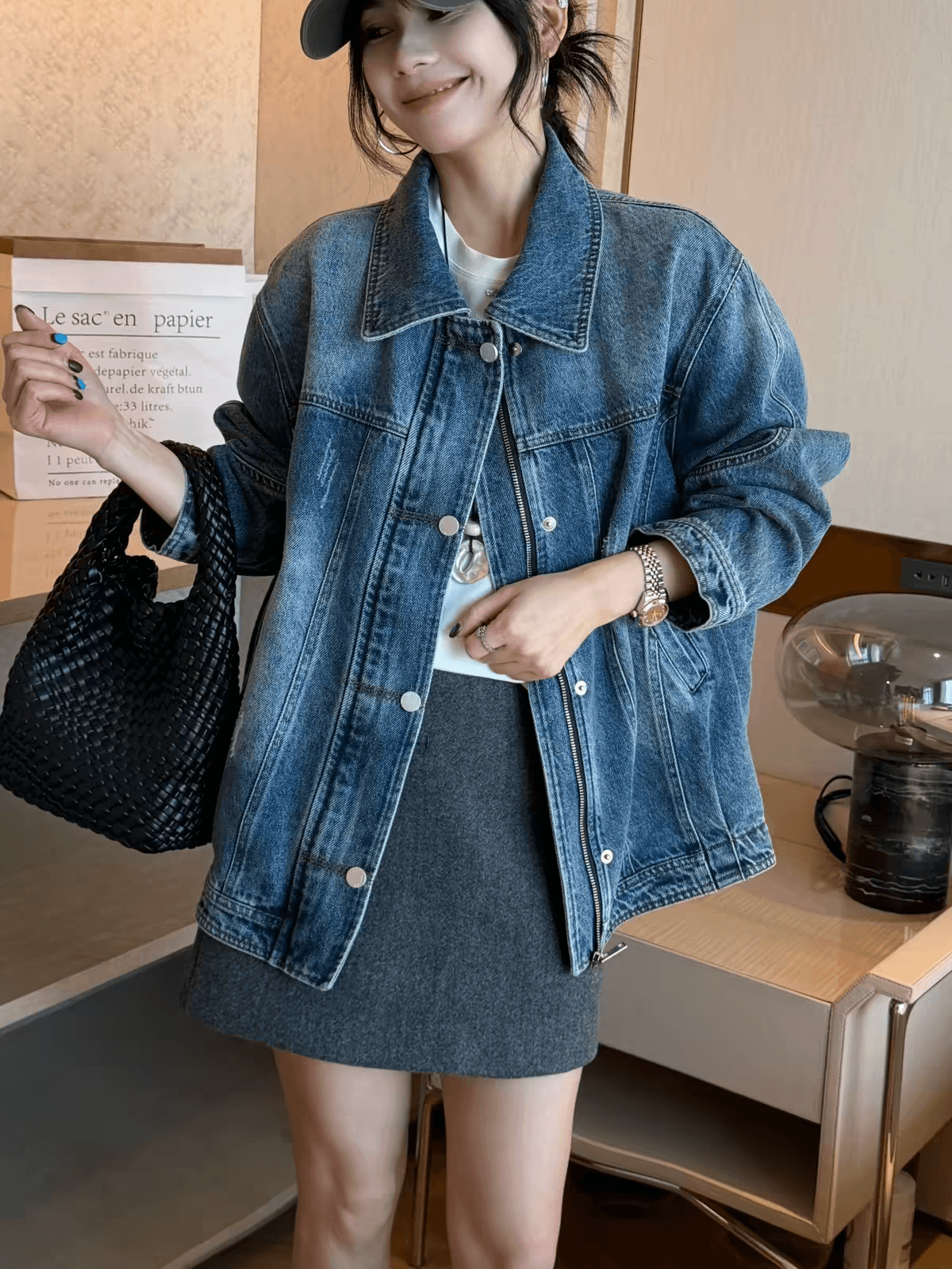 레트로 폴로 칼라 워싱 데님 재킷 여성 코트 2026 년 이른 가을 새로운 세련된 다용도 캐주얼 맨위 상세 이미지 2