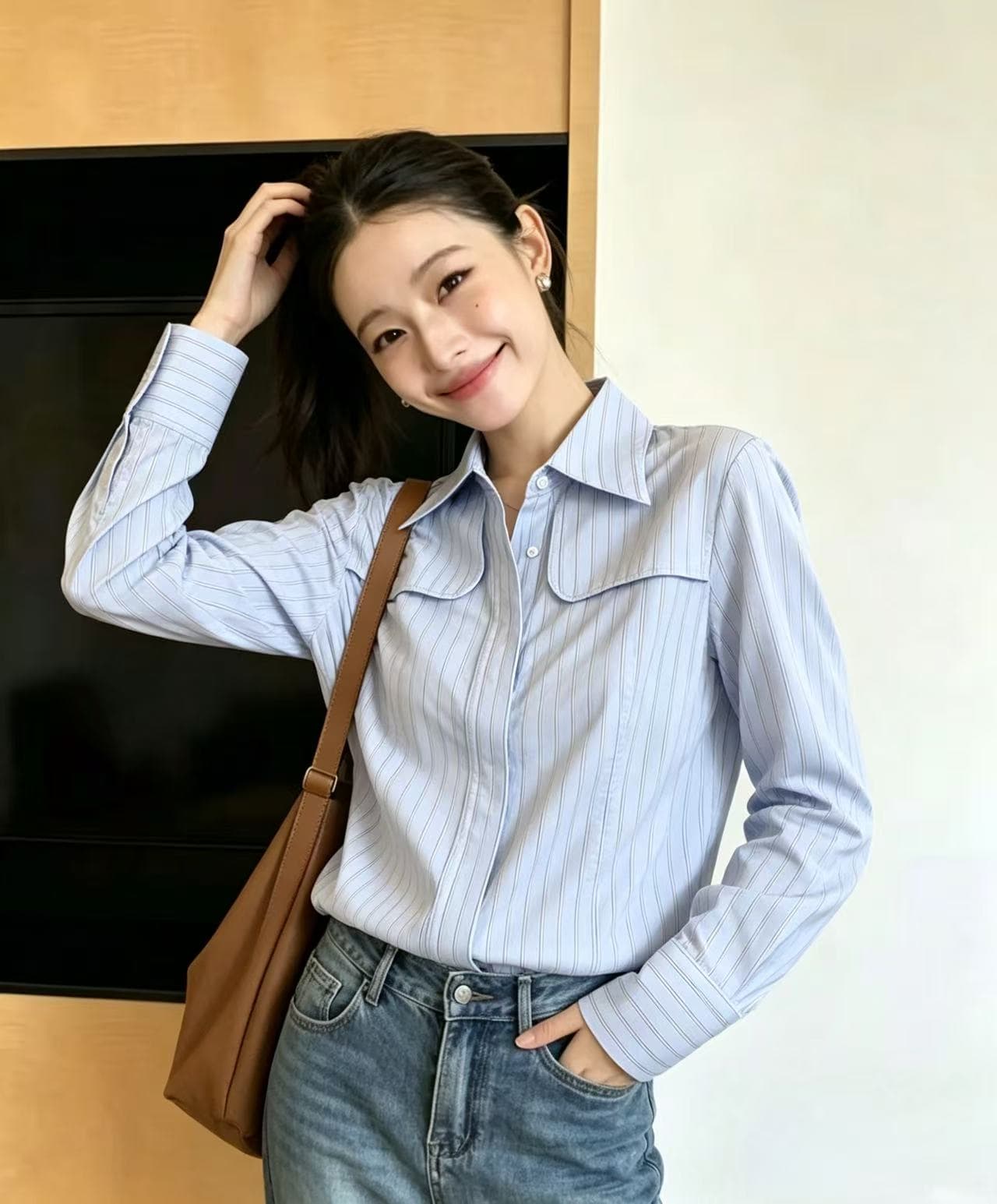 프랑스식 루즈핏 스트라이프 긴팔 여성 셔츠 2026 가을 의상 새로운 고유 한 Chic 셔츠 경력 출퇴근 맨위 이미지 2