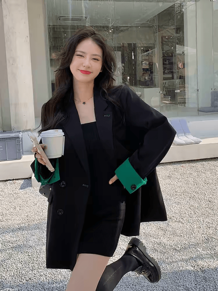 검정색 작은 양복 여성 코트 봄 가을 2026 새로운 캐주얼 루즈핏 작은 키 고급 센스 튀김 거리 정장 맨위 이미지 2