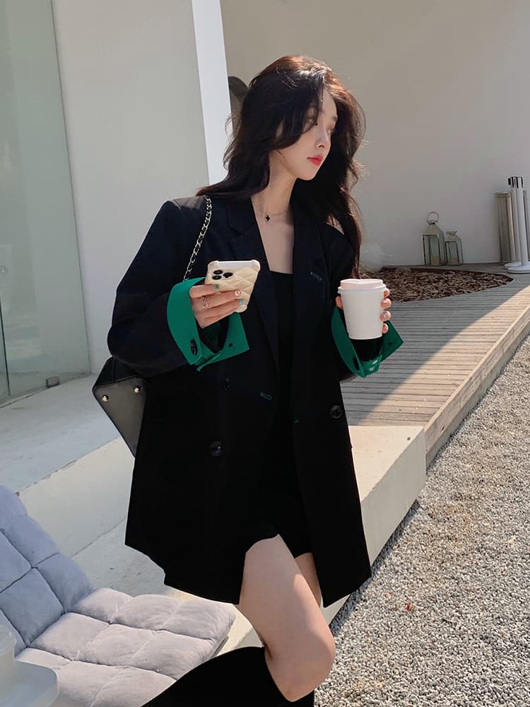 검정색 작은 양복 여성 코트 봄 가을 2026 새로운 캐주얼 루즈핏 작은 키 고급 센스 튀김 거리 정장 맨위 상세 이미지 1