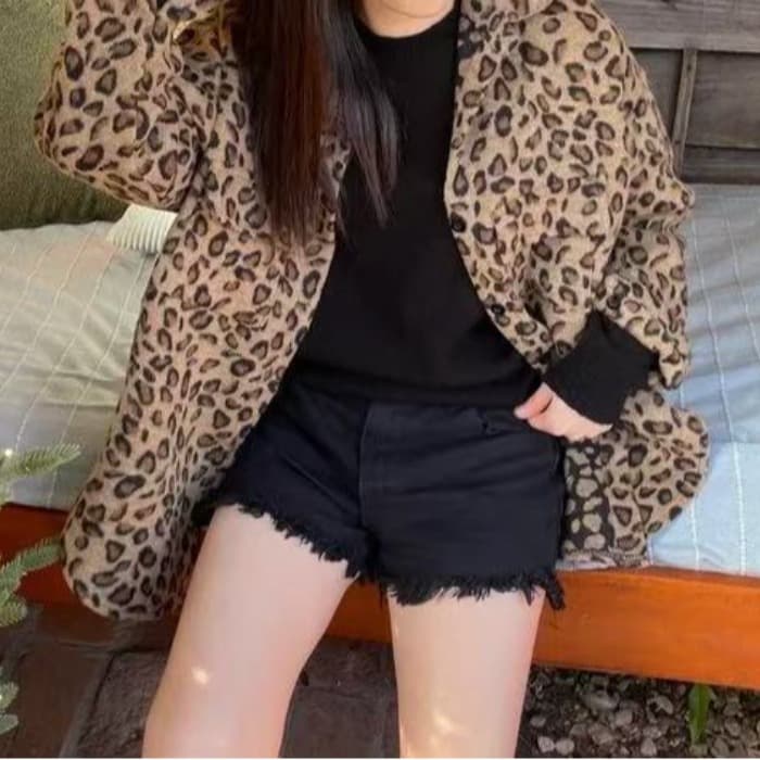 레오파드 무늬 여성 셔츠 한국 루즈핏 레트로 폴로 칼라 가을 겨울 다용도 두꺼운 긴팔 튀김 거리 카디건 코트 트렌디 이미지 3
