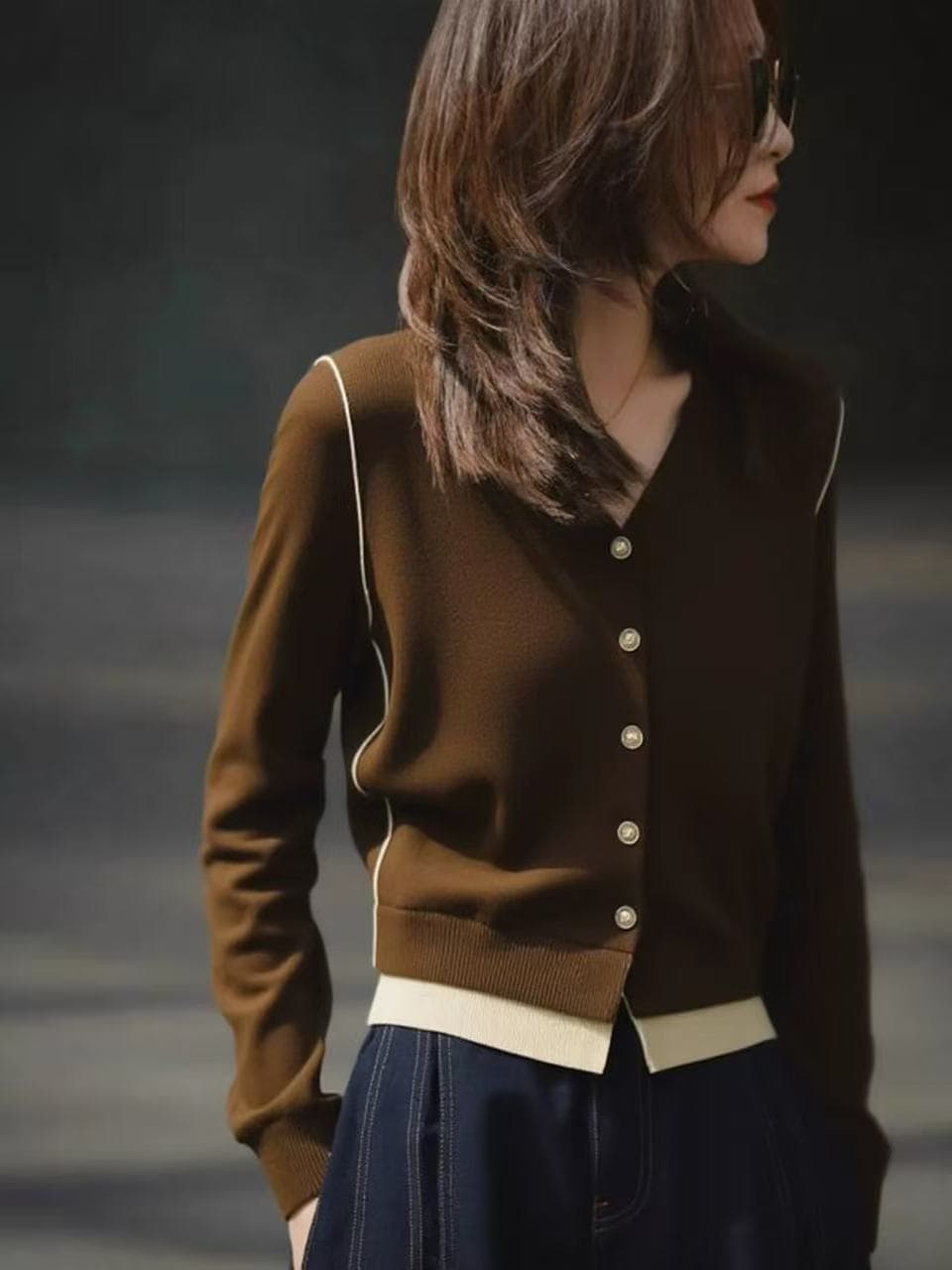 이른 가을 새로운 분위기 센스 착용 가져 가라. 니트 오픈 가디건 여성 패션 고급 센스 아름다움 라드. V넥 슬림해 보이는 외부 설정 상세 이미지 3