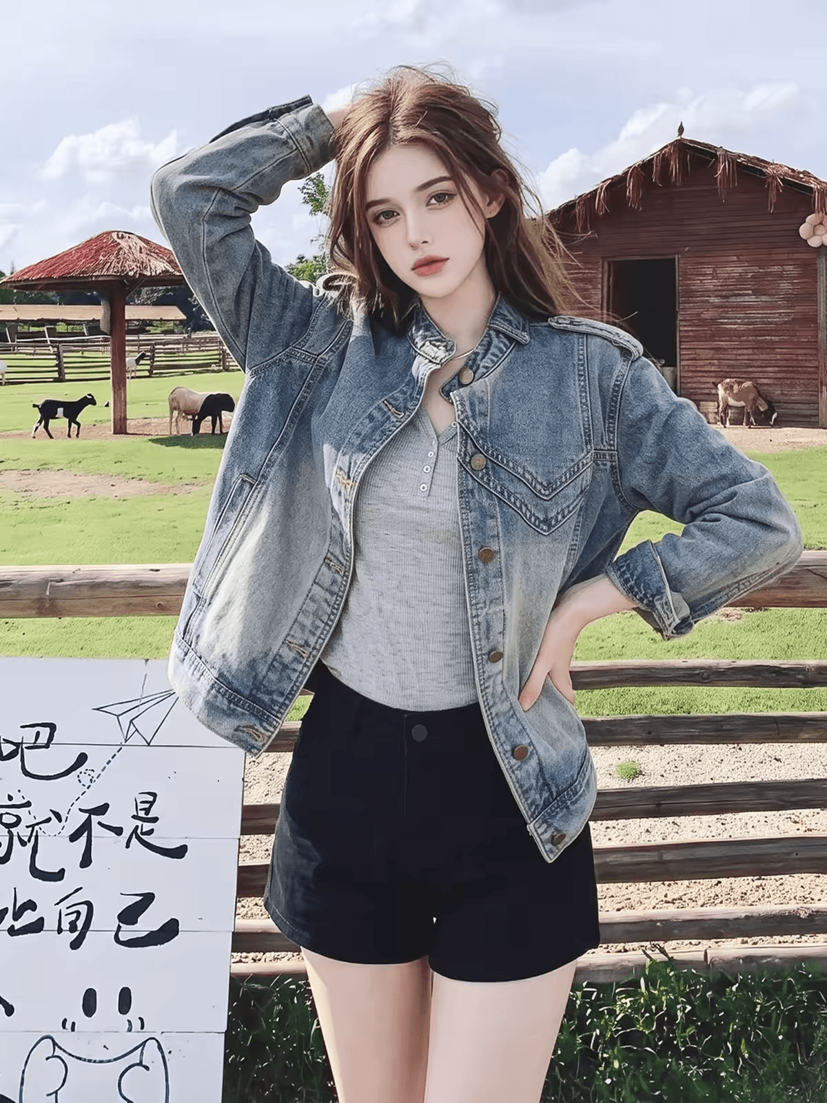 아메리칸 레트로 오토바이 바람 스탠드 칼라 데님 여성 코트 가을 2026 새로운 루즈핏 쇼트 스타일 재킷 캐주얼 맨위