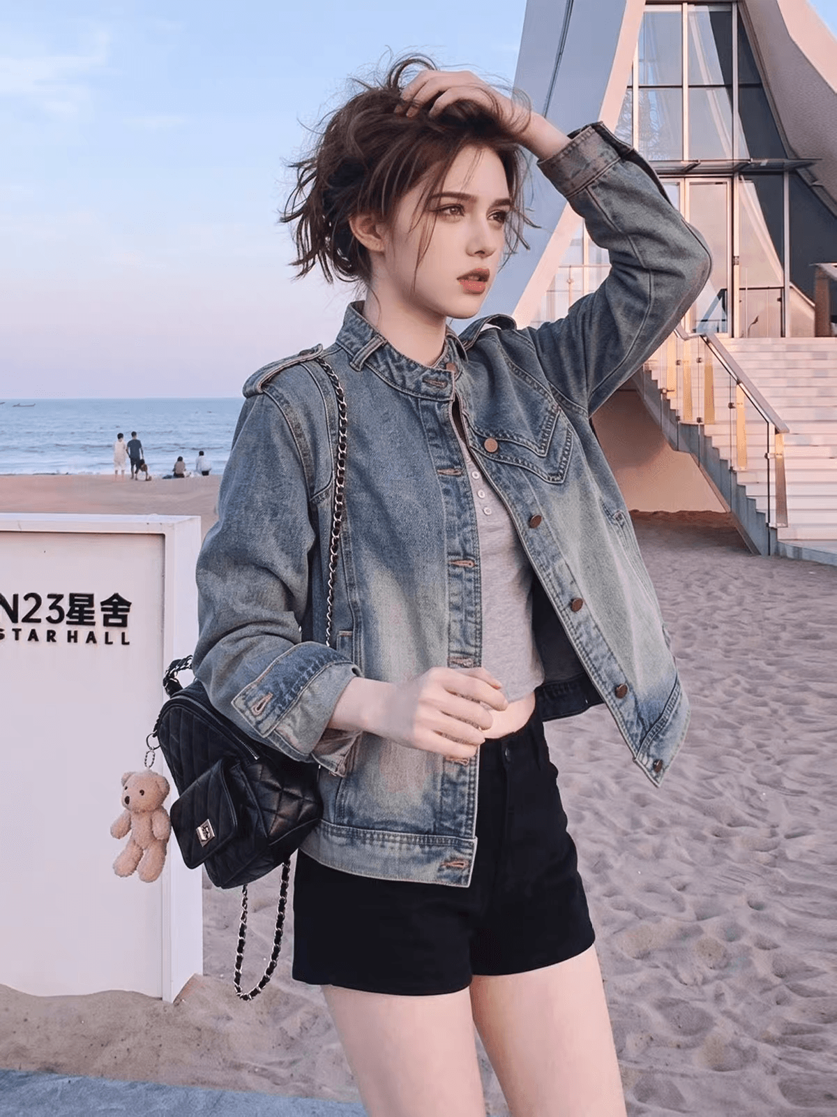 아메리칸 레트로 오토바이 바람 스탠드 칼라 데님 여성 코트 가을 2026 새로운 루즈핏 쇼트 스타일 재킷 캐주얼 맨위 이미지 2