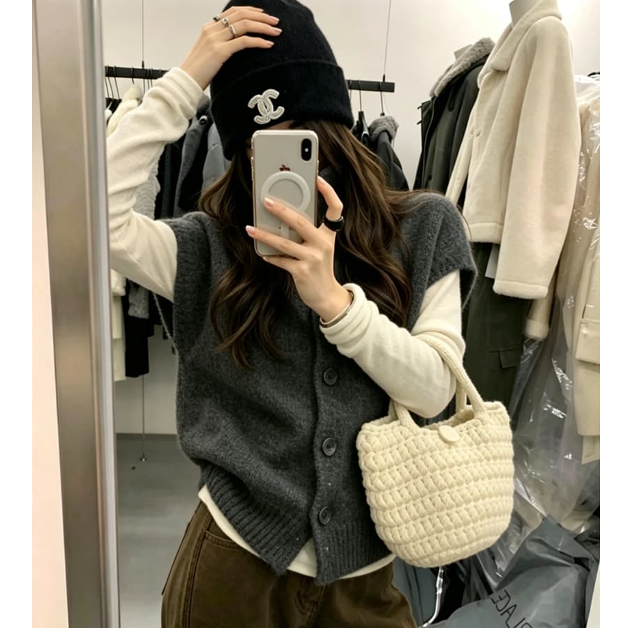 한 부서 외국 가스 빨간색 분위기 센스 반팔 어깨 스웨터 조끼 여성 작은 대중 디자인 센스 연령 감소 슬림해 보이는 맨위 트렌디 상세 이미지 2