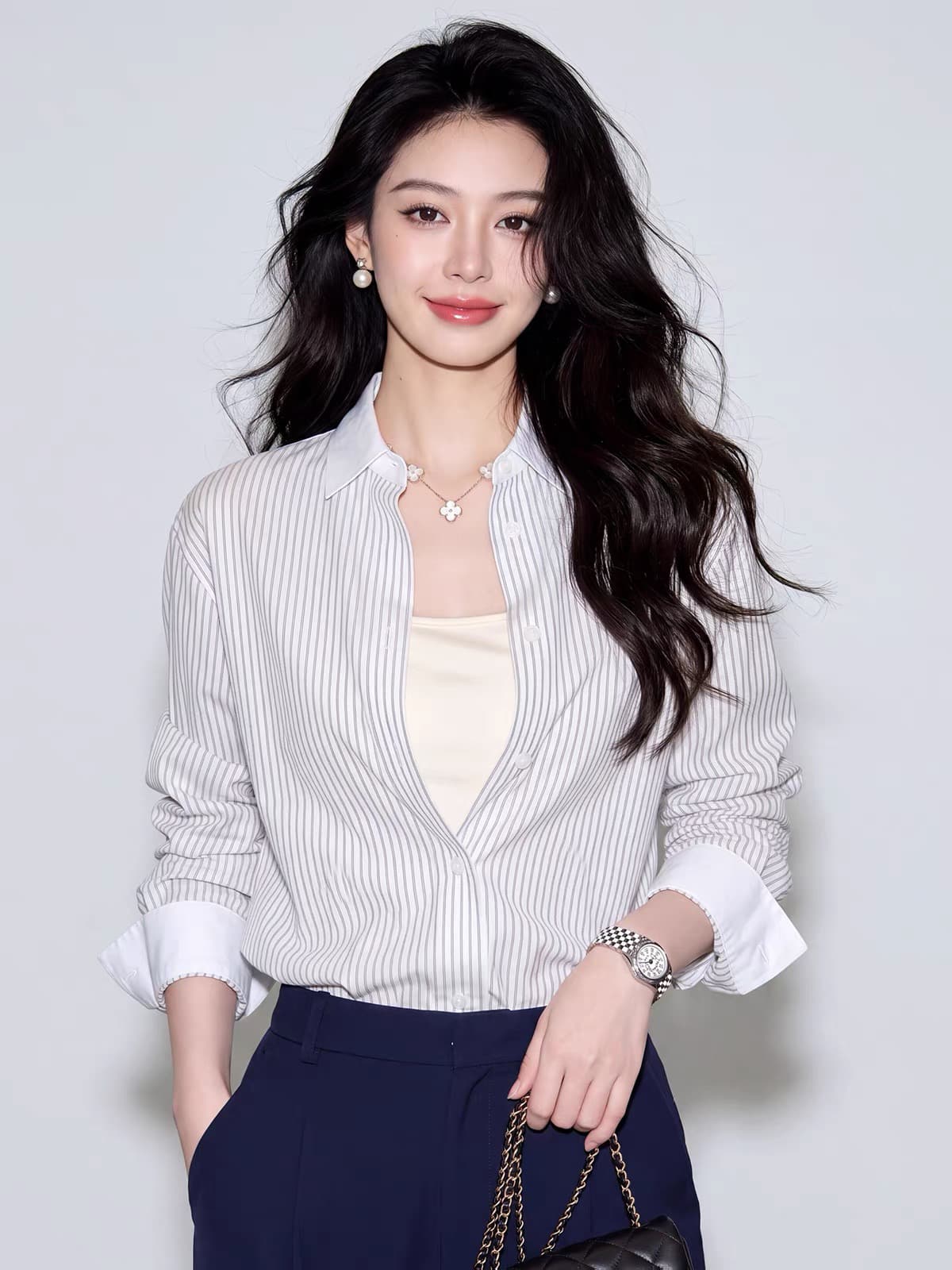 프랑스식 디자인 센스 스트라이프 여성 셔츠 2026 새로운 얇은 스타일 출퇴근 긴팔 셔츠 코치 사소한 맨위 상세 이미지 5