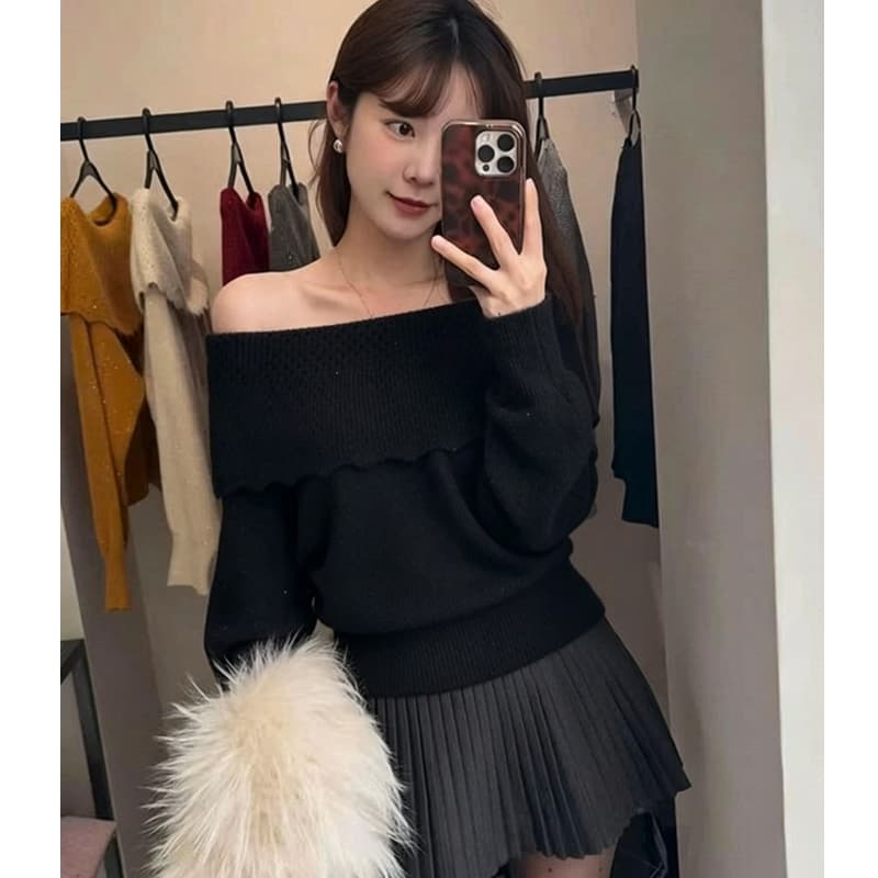 프랑스식 오프숄더 스팽글 보라색 풀오버 만나는 스웨터 여자 가을 겨울철 몸매 가꾸기 오프숄더 인사이드 가져 가라. 니트 스웨터 맨위 상세 이미지 3