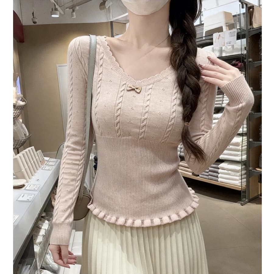 달콤한 핫걸 레이스 V넥 허리 수축 만나는 맨위 여성 가을 겨울 봄 드레스 나비 매듭 연령 감소 니트 스웨터 스웨터 인사이드 가져 가라.