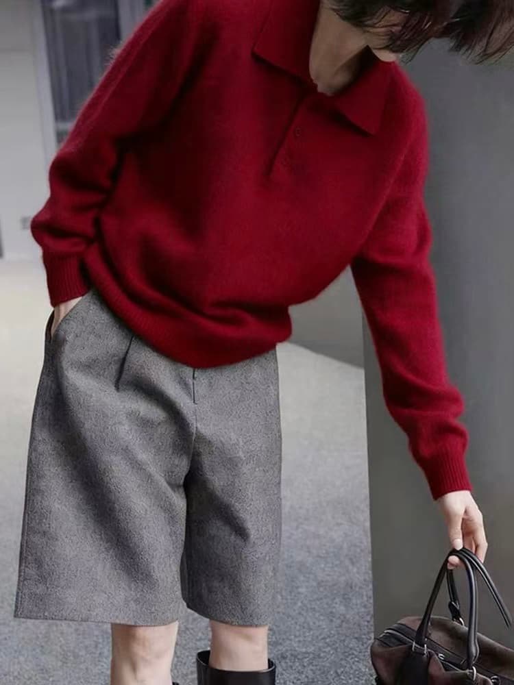 익스트림 제인 짙은 녹색 POLO 칼라 긍정적 인 어깨 예쁜 스웨터 느긋한 고급 센스 부드러운 찹쌀 레트로 니트 스웨터 2026 겨울 이미지 3