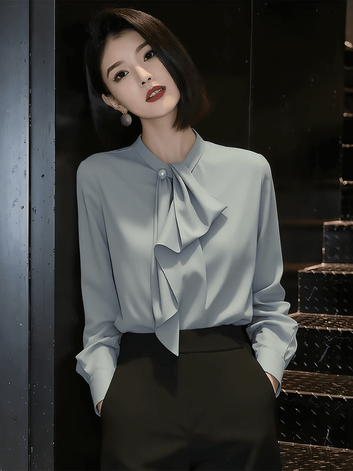 프랑스식 아름다운 리본 여성 셔츠 가을 2026 년 새로운 미니멀리즘 패션 작은 셔츠 고급 절묘한 빛 럭셔리 셔츠 이미지 2