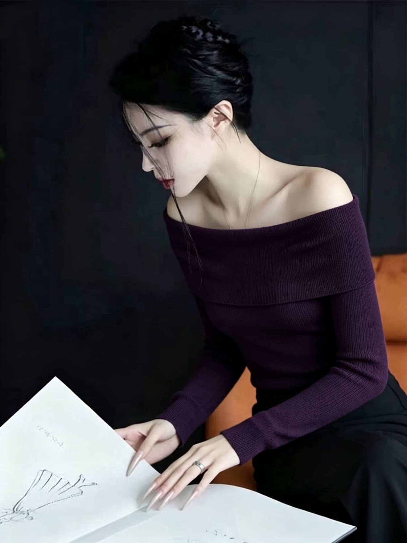 보라색 니트 기본 셔츠 인사이드 가져 가라. 2026 새로운 겨울 특별 아름다운 꼬집기 허리 그레이트 봐 의류 아니요 명중 섹션 상세 이미지 1