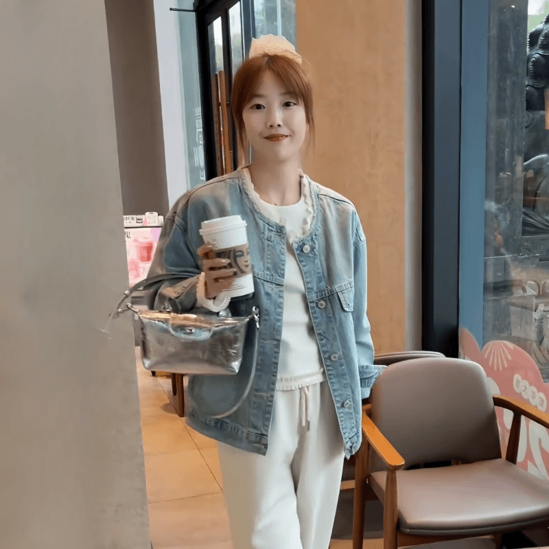 레트로 세련된 레이스 칼라 데님 여성 코트 2025 년 봄 새로운 디자인 센스 캐주얼 루즈핏 재킷 맨위 상세 이미지 3