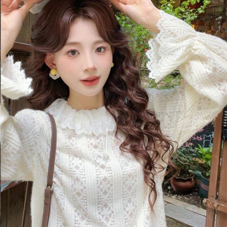 슈퍼 부드러운 2026 한 부서 연삭 털 레이스 니트 스웨터 여성 새로운 디자인 센스 루즈핏 슬림해 보이는 다용도 기본 셔츠 여성