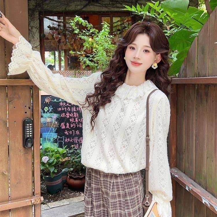 슈퍼 부드러운 2026 한 부서 연삭 털 레이스 니트 스웨터 여성 새로운 디자인 센스 루즈핏 슬림해 보이는 다용도 기본 셔츠 여성 이미지 4