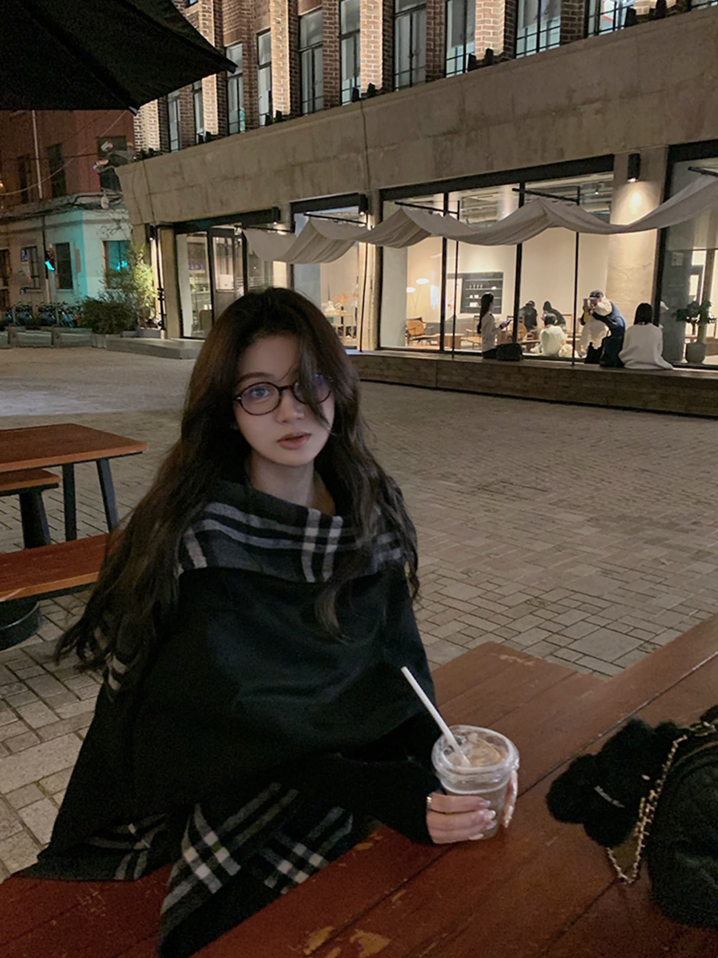 1개 다곤 1z1zgun De 루 Na 소녀 오리지널 양성 및 음성 둘 착용 분위기 센스 체크무늬 후드 망토 양모 코트