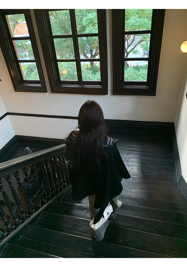 1개 다곤 1z1zgun De 루 Na 소녀 오리지널 양성 및 음성 둘 착용 분위기 센스 체크무늬 후드 망토 양모 코트 상세 이미지 6