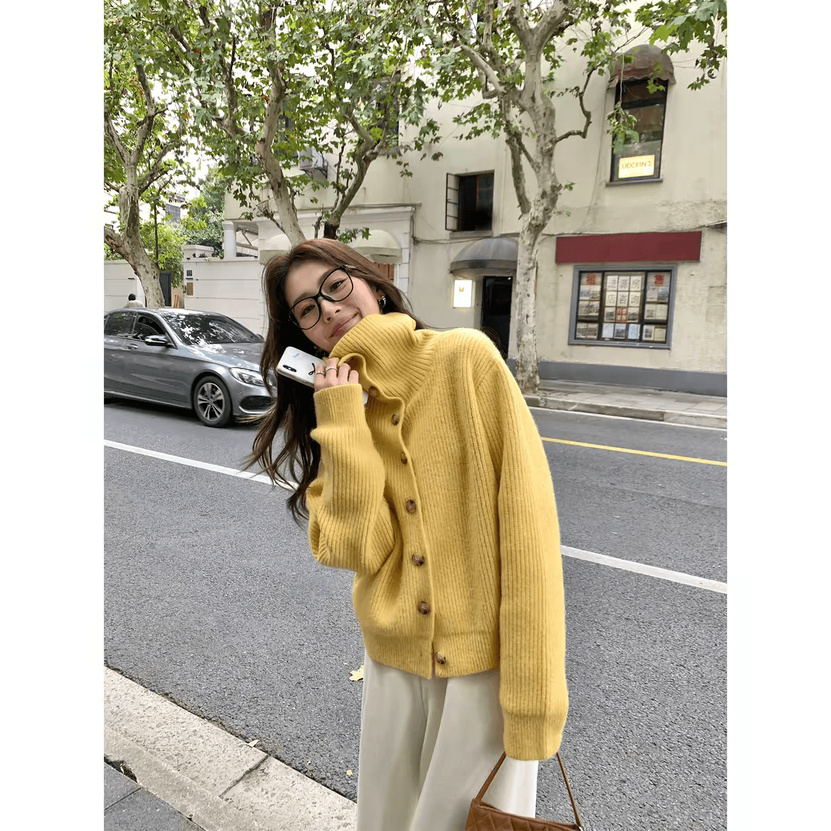 pusumede 계절 라이브 터틀넥 스웨터 오픈 가디건 여성 레트로 폴로 칼라 루즈핏 품격 재킷 니트 맨위 이미지 2