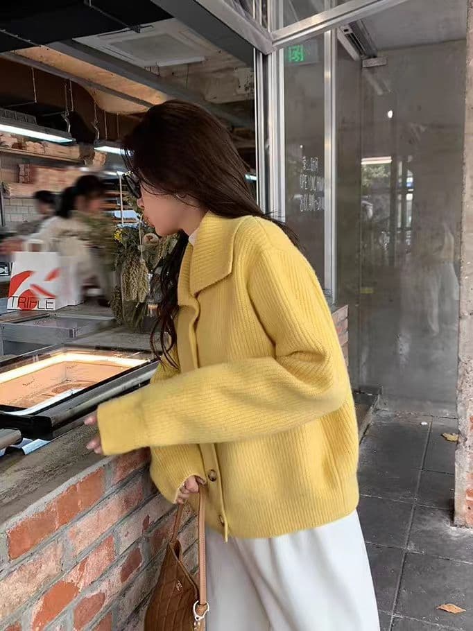 pusumede 계절 라이브 터틀넥 스웨터 오픈 가디건 여성 레트로 폴로 칼라 루즈핏 품격 재킷 니트 맨위 이미지 3