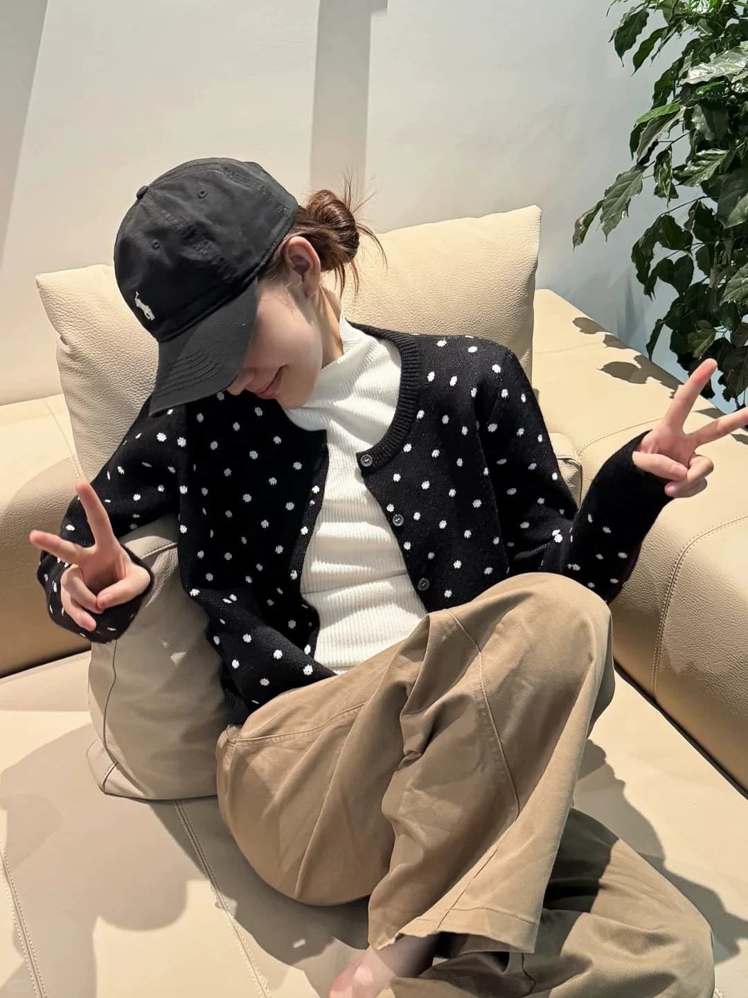 한 부서 부드러운 바람 ins 배색 도트 무늬 털 니트 스웨터 여성 셔츠 오픈 가디건 봄 가을 단추 재킷 상세 이미지 1