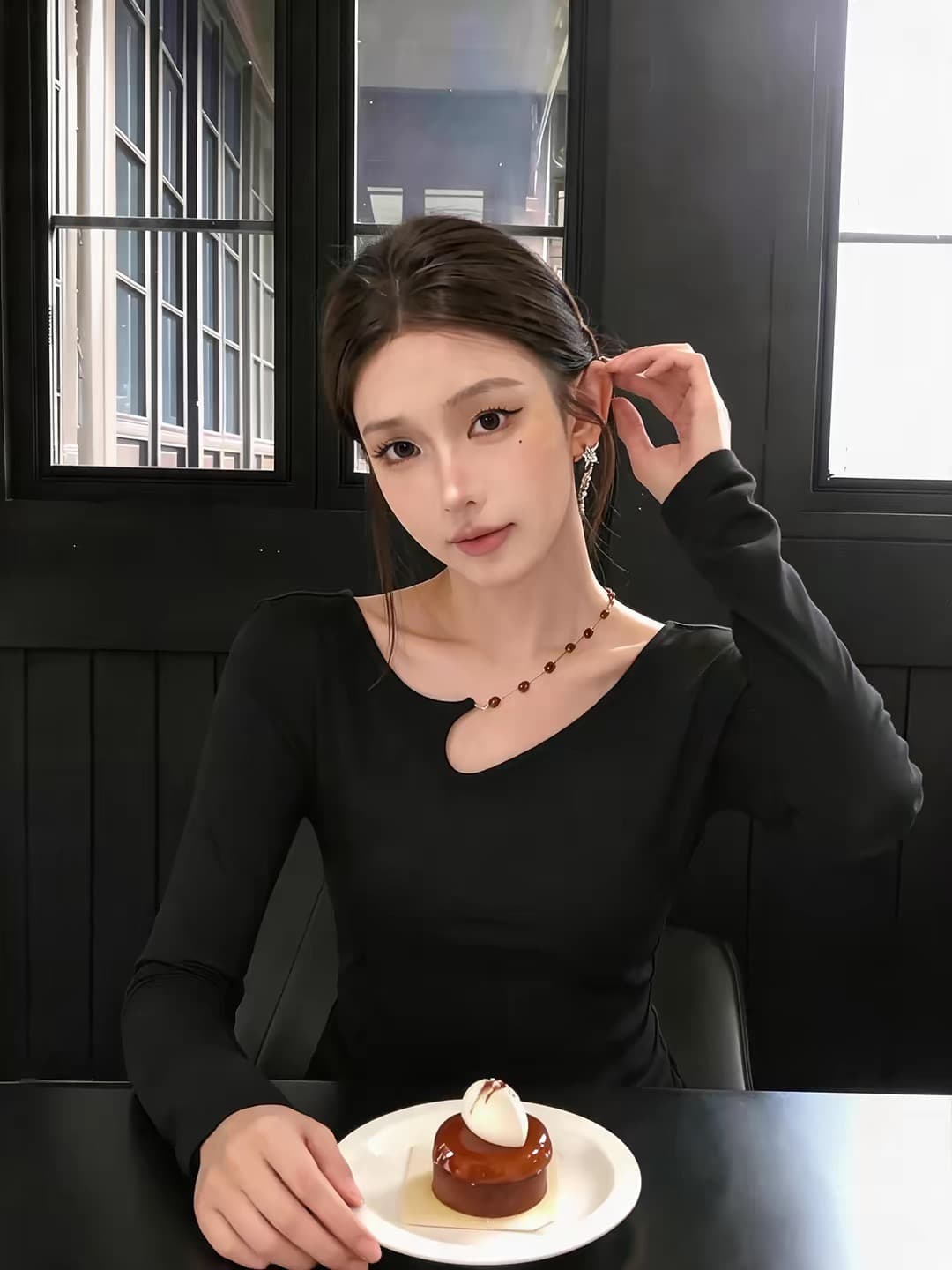 검정색 긴팔 티셔츠 여성 가을 핫걸 착용 가져 가라. 몸매 가꾸기 인사이드 가져 가라. 기본 셔츠 맨위 이미지 3