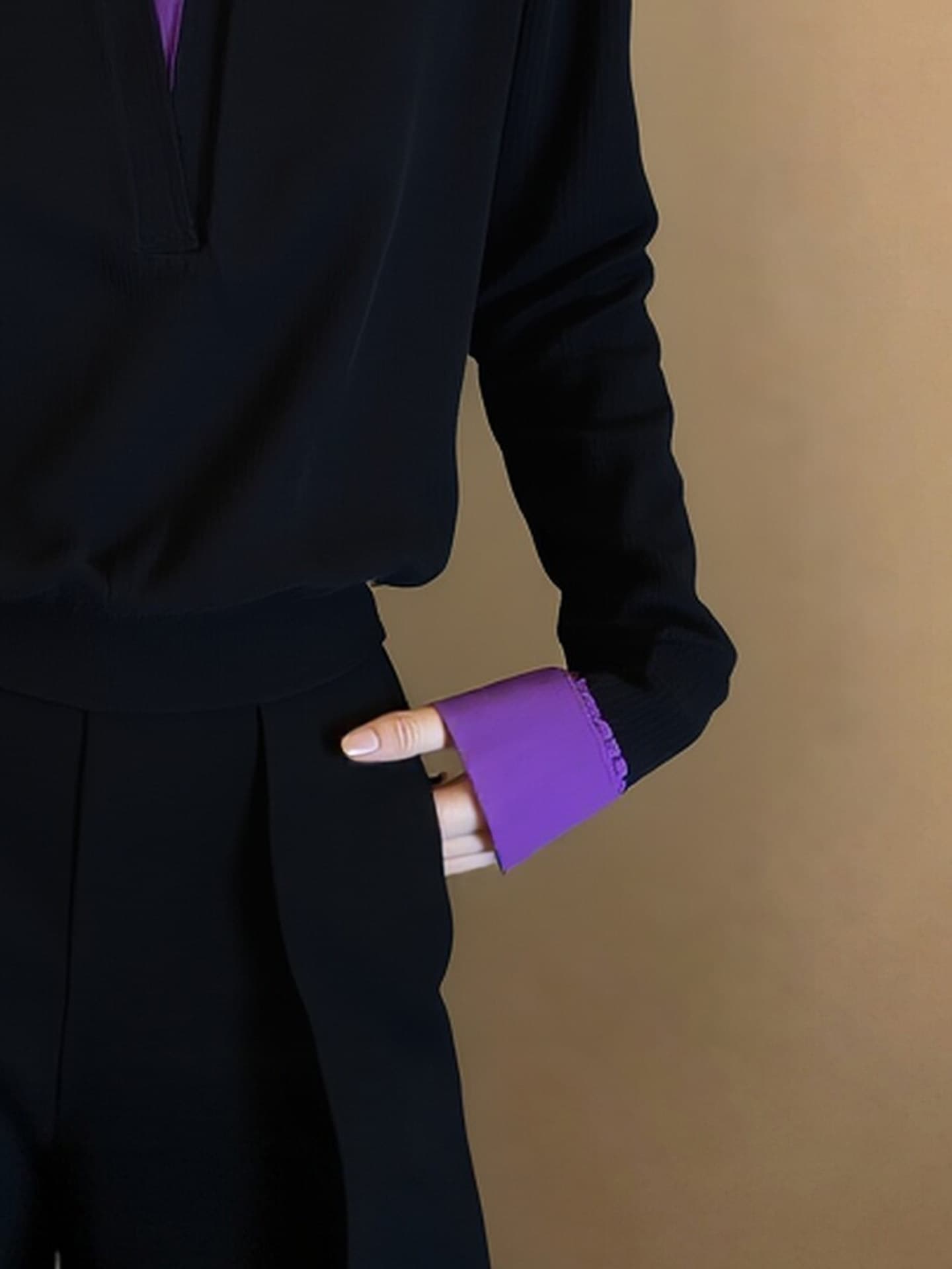 빛 요리 한 프랑스식 바람 페이크 레이어드 폴로 칼라 배색 셔츠 2026 새로운 작은 대중 검정색 패치워크 출퇴근 품격 맨위 상세 이미지 5