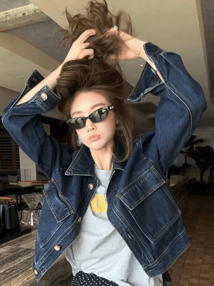 아메리칸 레트로 파란색 데님 여성 코트 봄 가을 2026 새로운 작은 키 쇼트 스타일 패션 다용도 캐주얼 재킷