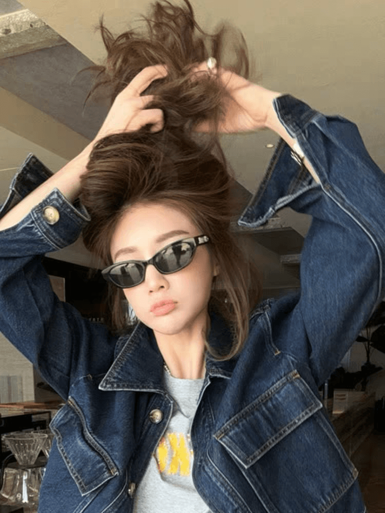 아메리칸 레트로 파란색 데님 여성 코트 봄 가을 2026 새로운 작은 키 쇼트 스타일 패션 다용도 캐주얼 재킷 상세 이미지 3