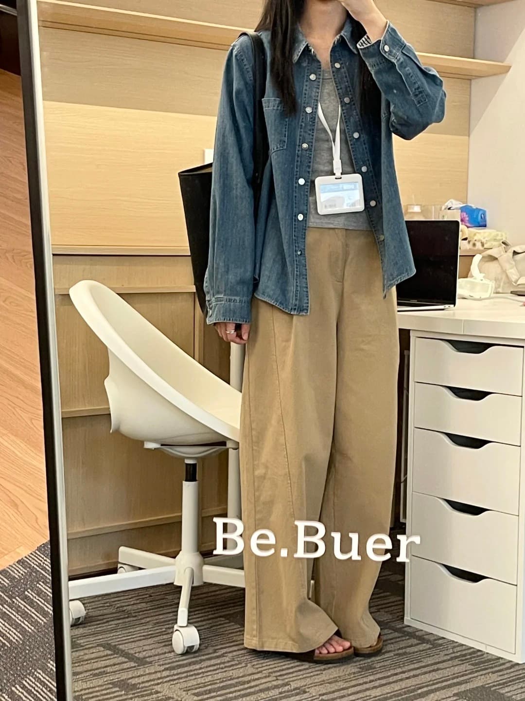 한 부서 레트로 하늘색 데님 긴팔 여성 셔츠 가을 디자인 센스 패치워크 셔츠 재킷 이미지 3