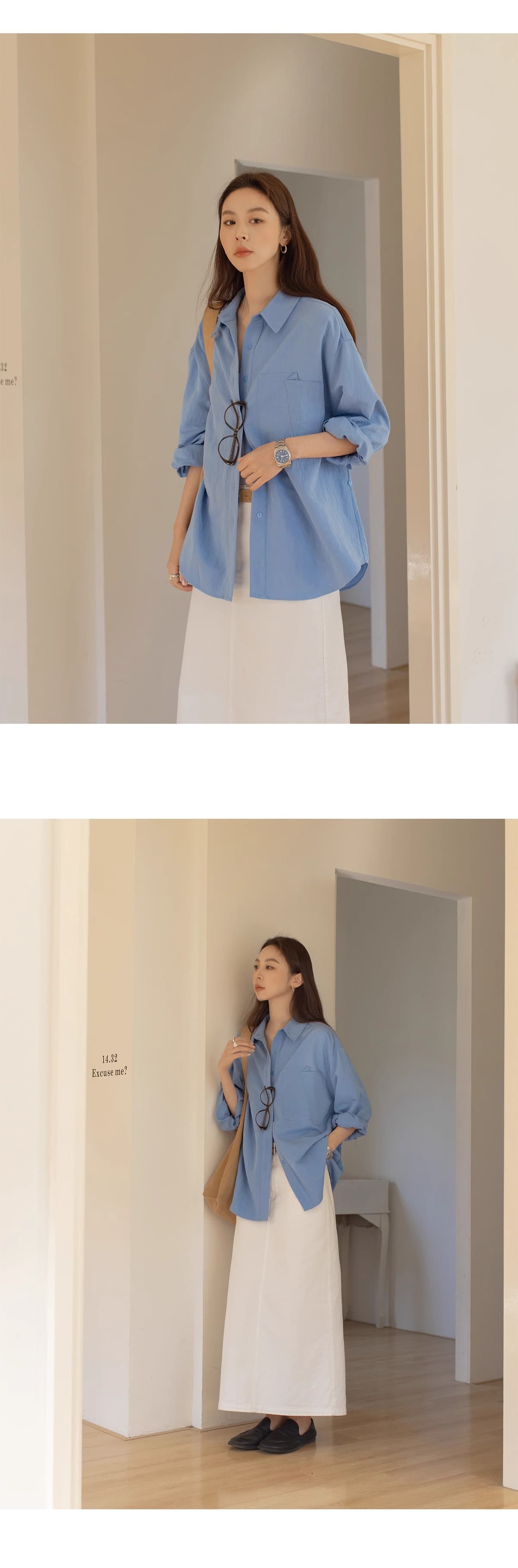 단색 미니멀리즘 폴로 칼라 여성 셔츠 봄 여름 2025 새로운 캐주얼 빅 포켓 도루 센스 긴팔 맨위 상세 이미지 4