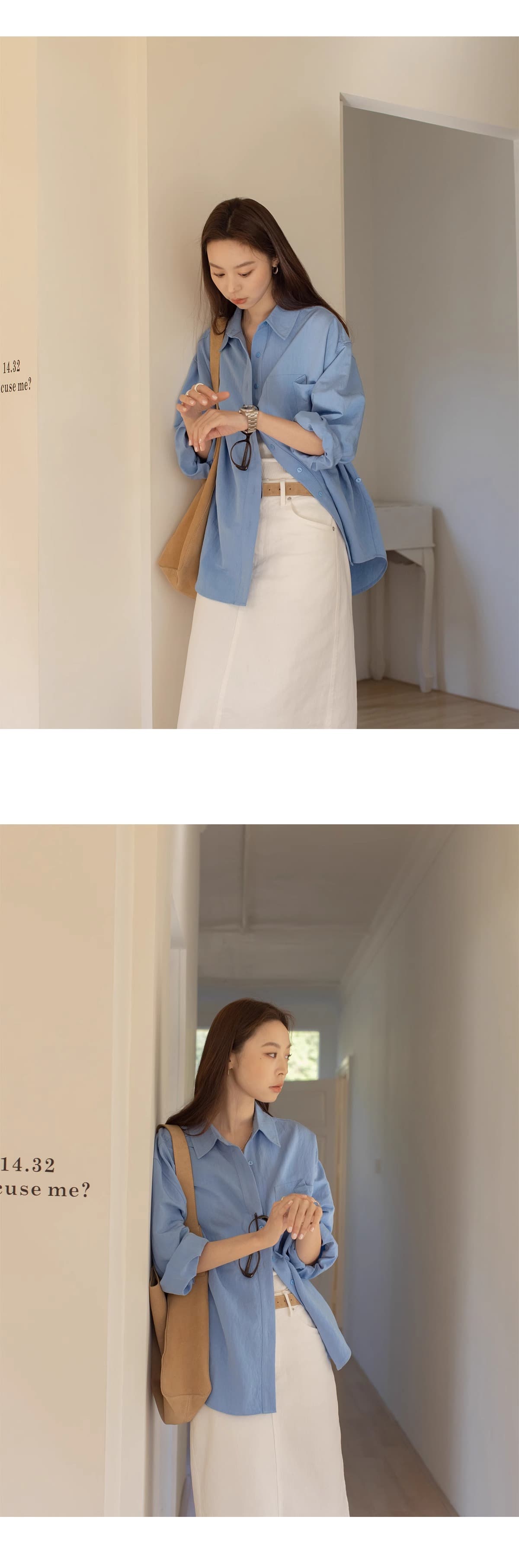단색 미니멀리즘 폴로 칼라 여성 셔츠 봄 여름 2025 새로운 캐주얼 빅 포켓 도루 센스 긴팔 맨위 상세 이미지 5