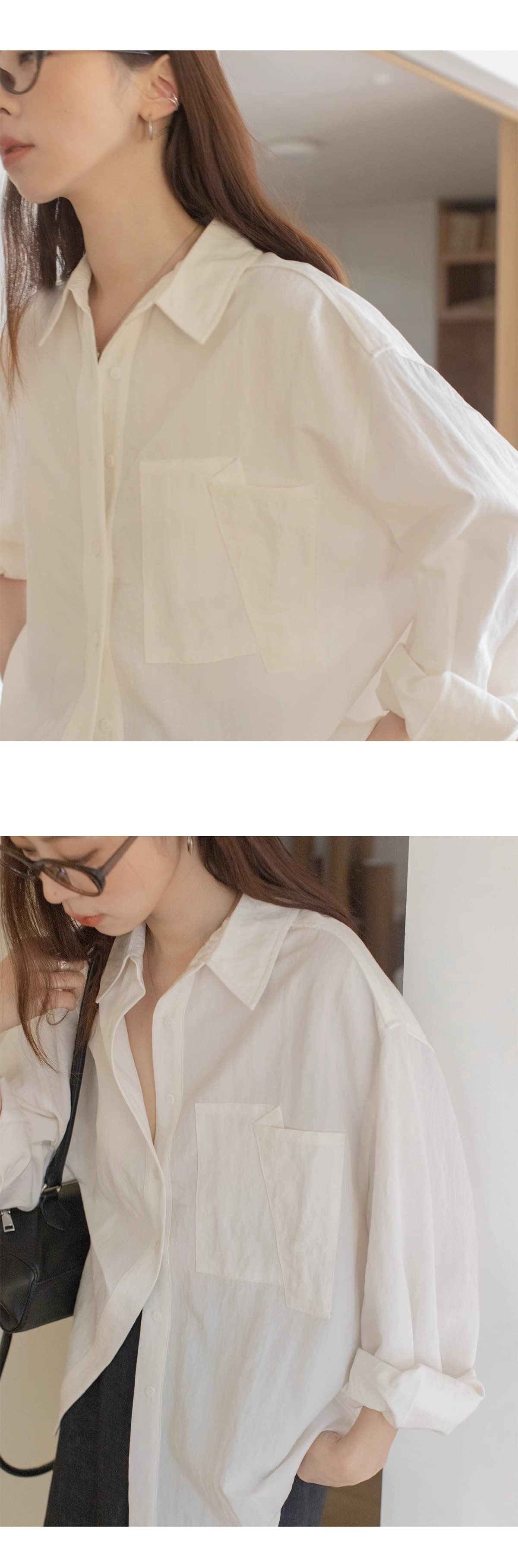 단색 미니멀리즘 폴로 칼라 여성 셔츠 봄 여름 2025 새로운 캐주얼 빅 포켓 도루 센스 긴팔 맨위 상세 이미지 11