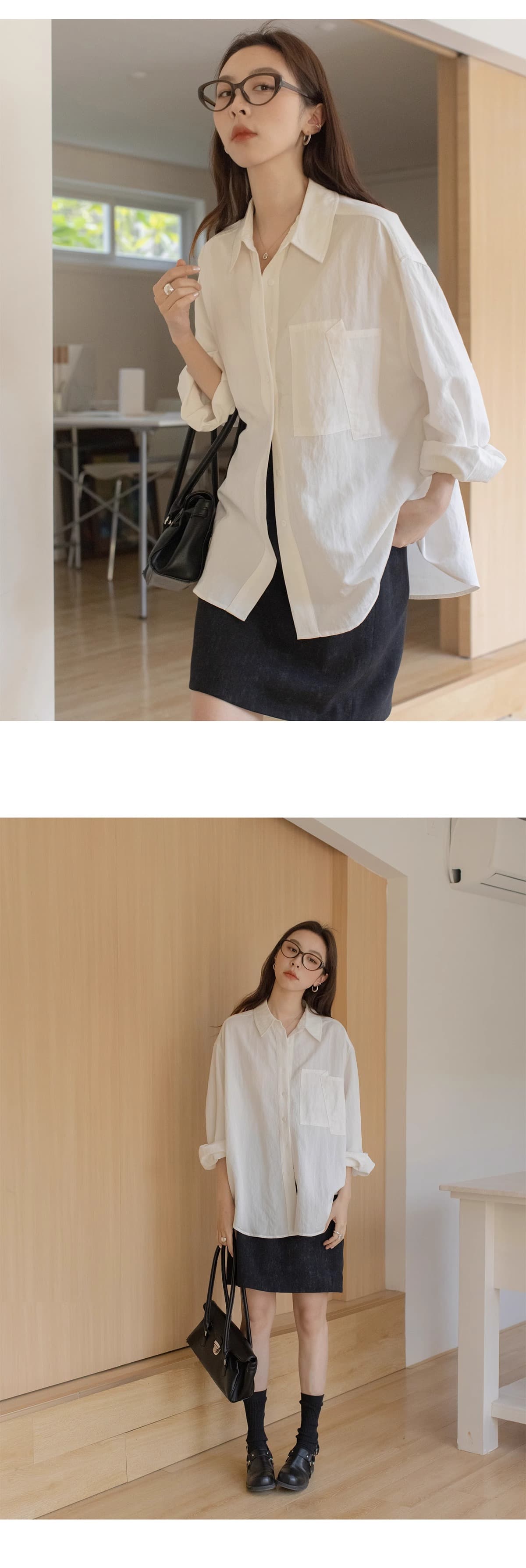단색 미니멀리즘 폴로 칼라 여성 셔츠 봄 여름 2025 새로운 캐주얼 빅 포켓 도루 센스 긴팔 맨위 상세 이미지 13