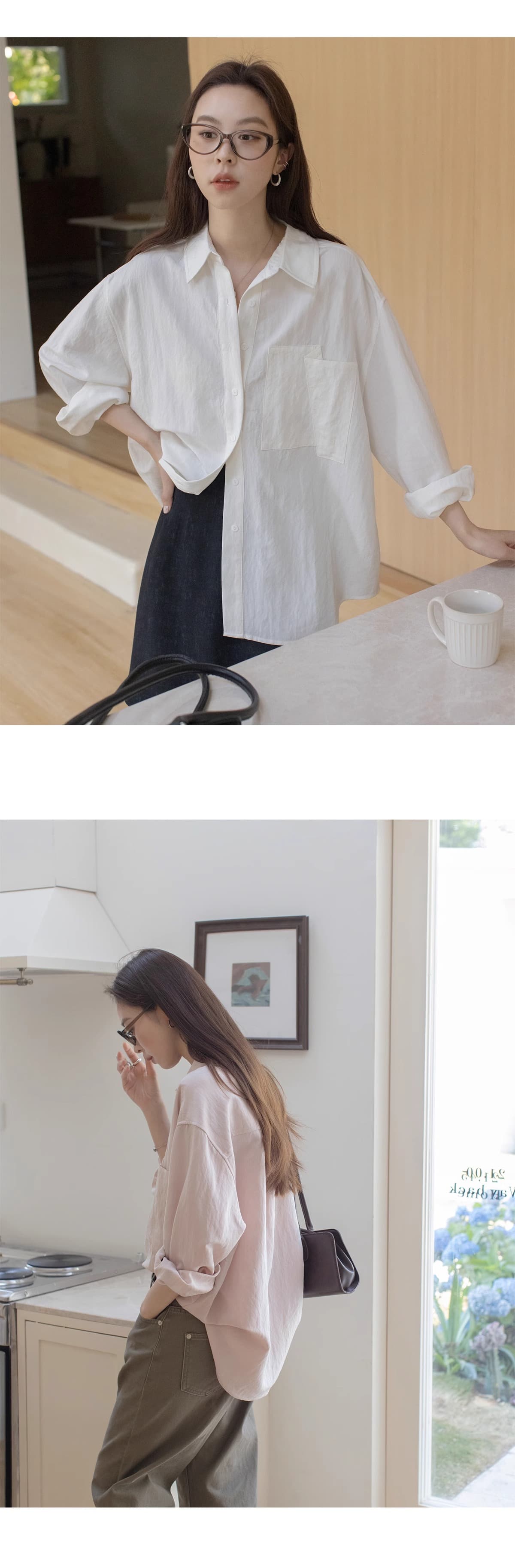 단색 미니멀리즘 폴로 칼라 여성 셔츠 봄 여름 2025 새로운 캐주얼 빅 포켓 도루 센스 긴팔 맨위 상세 이미지 15