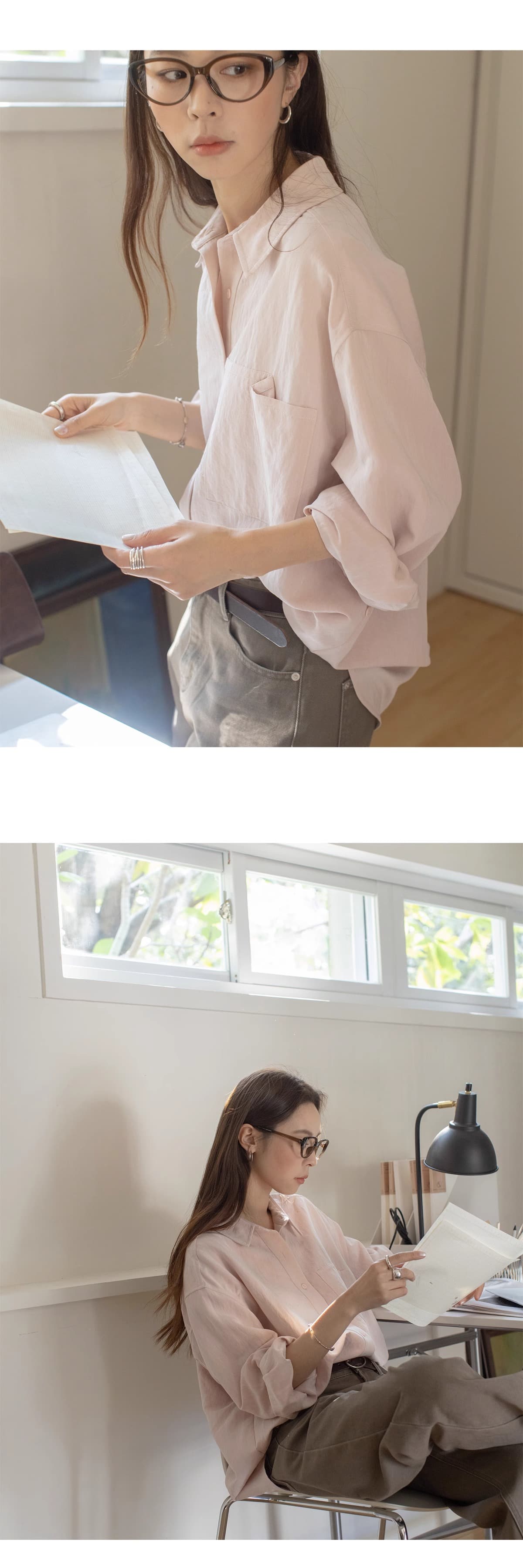 단색 미니멀리즘 폴로 칼라 여성 셔츠 봄 여름 2025 새로운 캐주얼 빅 포켓 도루 센스 긴팔 맨위 상세 이미지 17