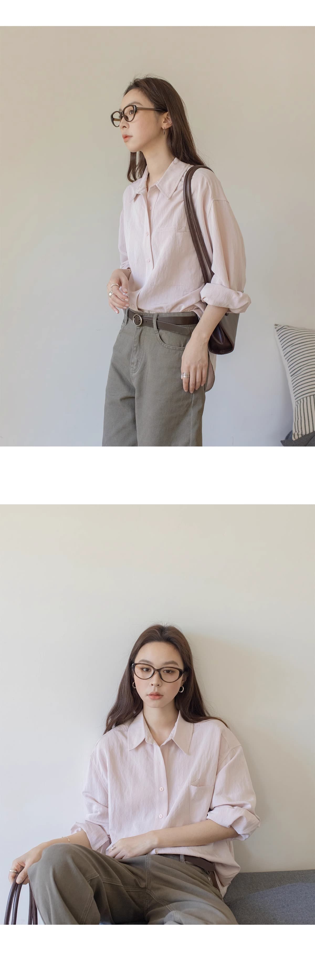 단색 미니멀리즘 폴로 칼라 여성 셔츠 봄 여름 2025 새로운 캐주얼 빅 포켓 도루 센스 긴팔 맨위 상세 이미지 20