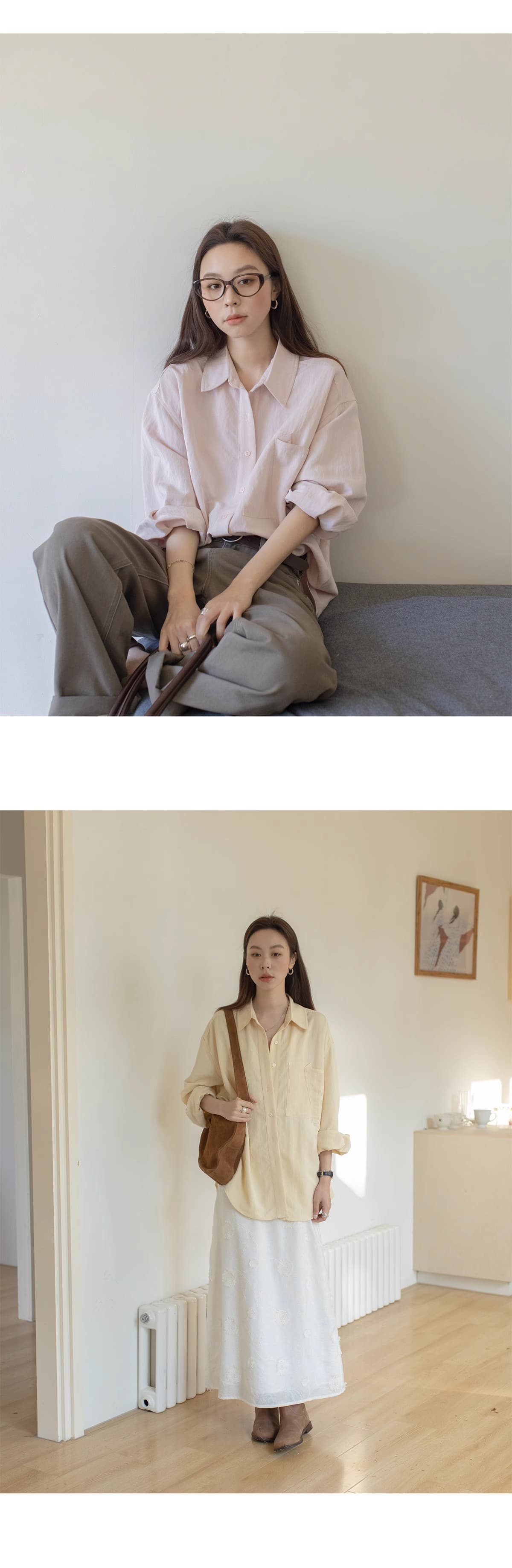 단색 미니멀리즘 폴로 칼라 여성 셔츠 봄 여름 2025 새로운 캐주얼 빅 포켓 도루 센스 긴팔 맨위 상세 이미지 21