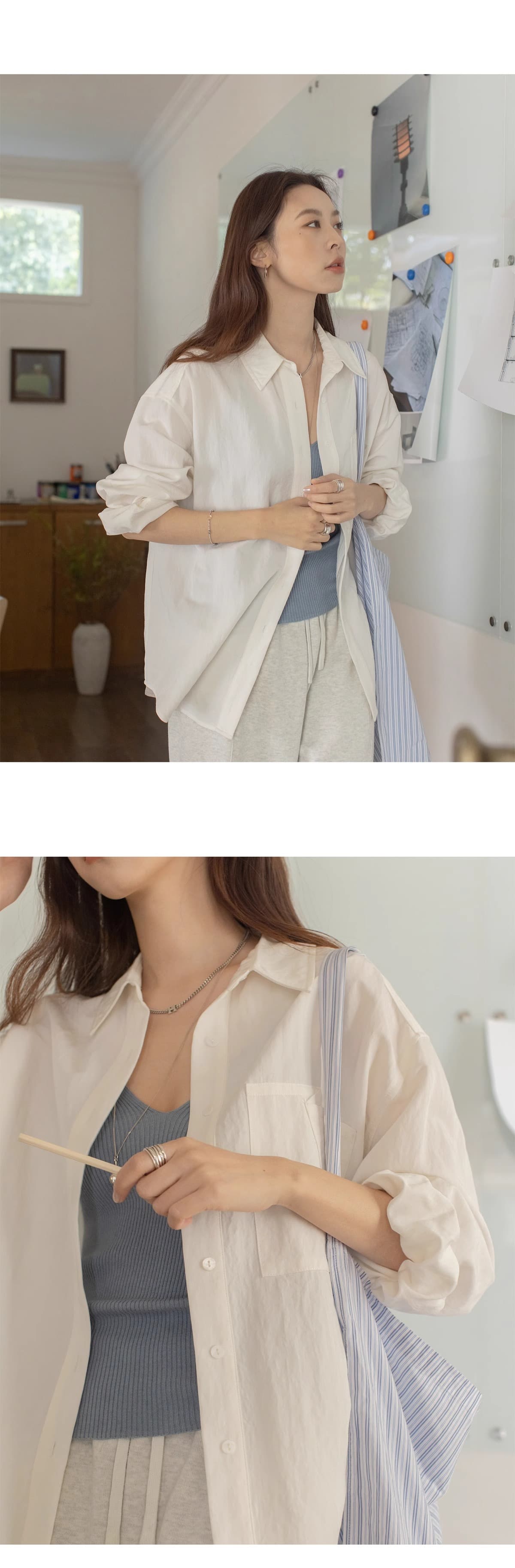 단색 미니멀리즘 폴로 칼라 여성 셔츠 봄 여름 2025 새로운 캐주얼 빅 포켓 도루 센스 긴팔 맨위 상세 이미지 26