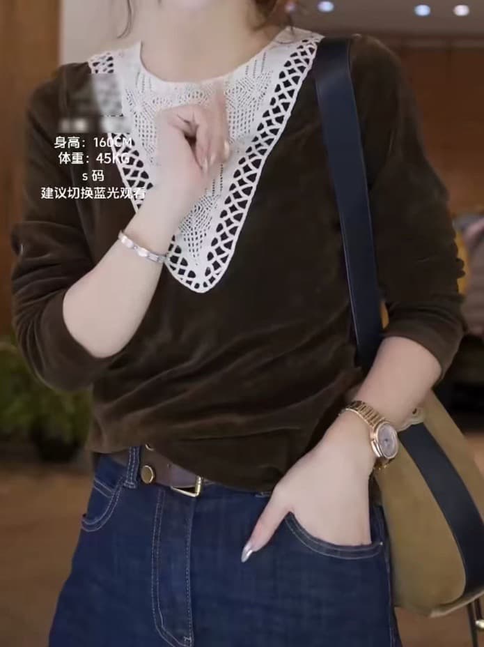 프랑스식 빛 럭셔리 바람 홀로우 아웃 디자인 센스 긴팔 여성 이른 가을 새로운 다용도 품격 고급 고유 한 슬림해 보이는 맨위 이미지 4