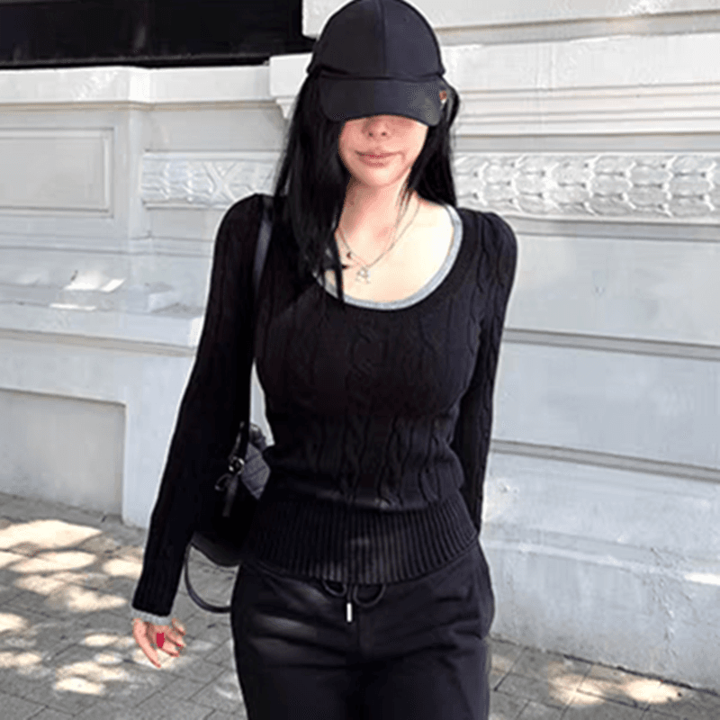 봄 가을 새로운 마이크로 지방 레트로 꽈배기 패치워크 색상 털 니트 스웨터 여성 몸매 가꾸기 슬림해 보이는 스웨터 이미지 4
